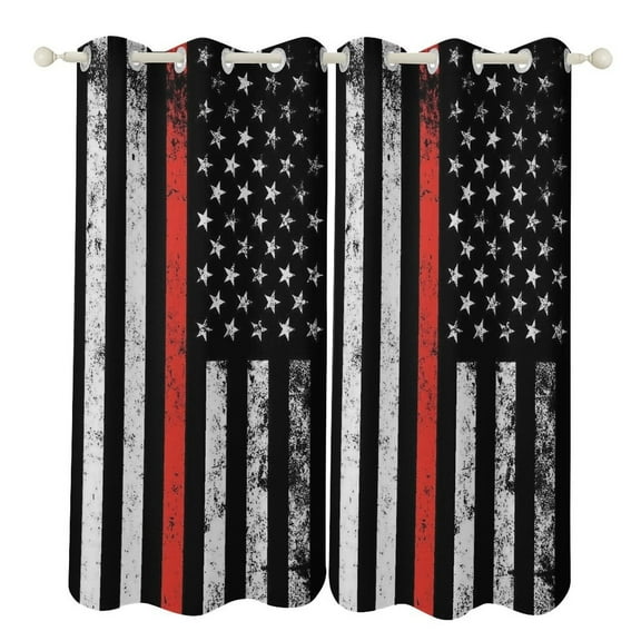 Black American Flag Study Room Living Kitchen Bedroom For Blackout Curtain Printed 2 Panels