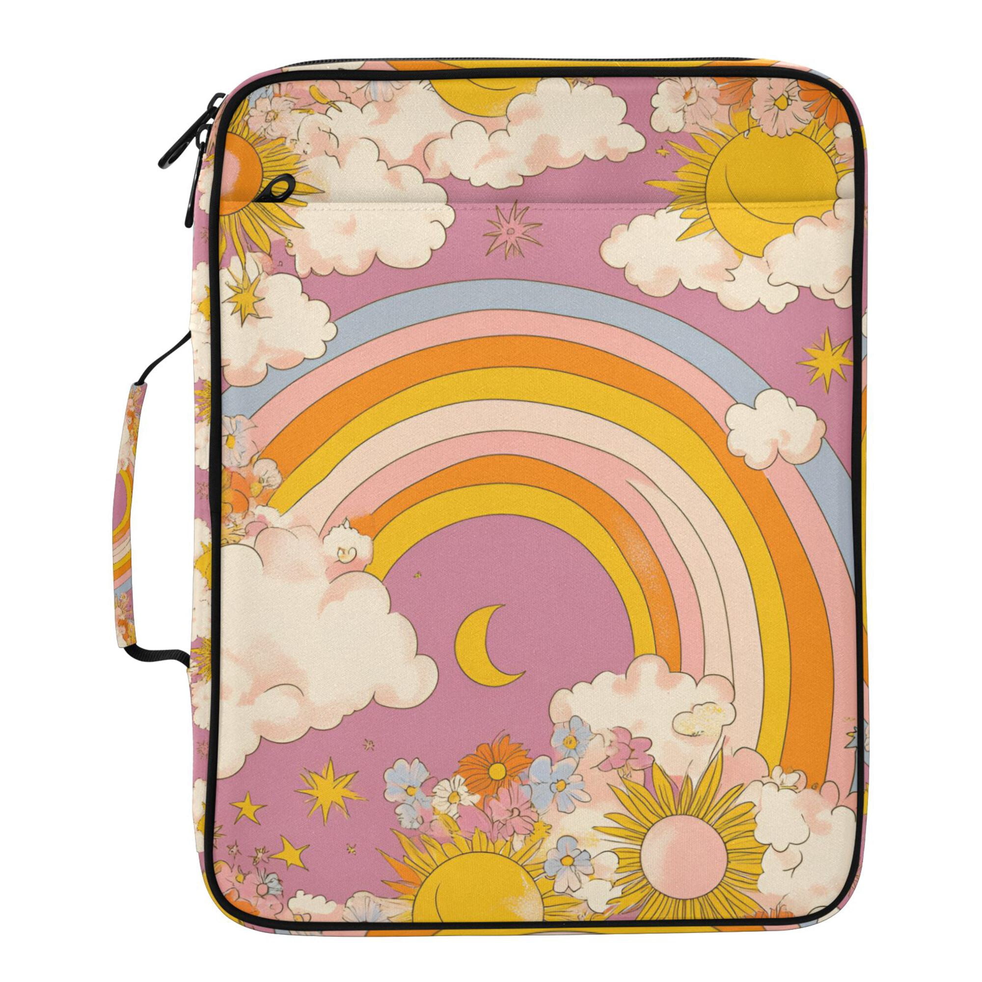 FORMRS Accordion File Folder A4 Size 7-Pocket Expanding Document Organizer Bag with 3 Ring Binder, Purple Retro Rainbow