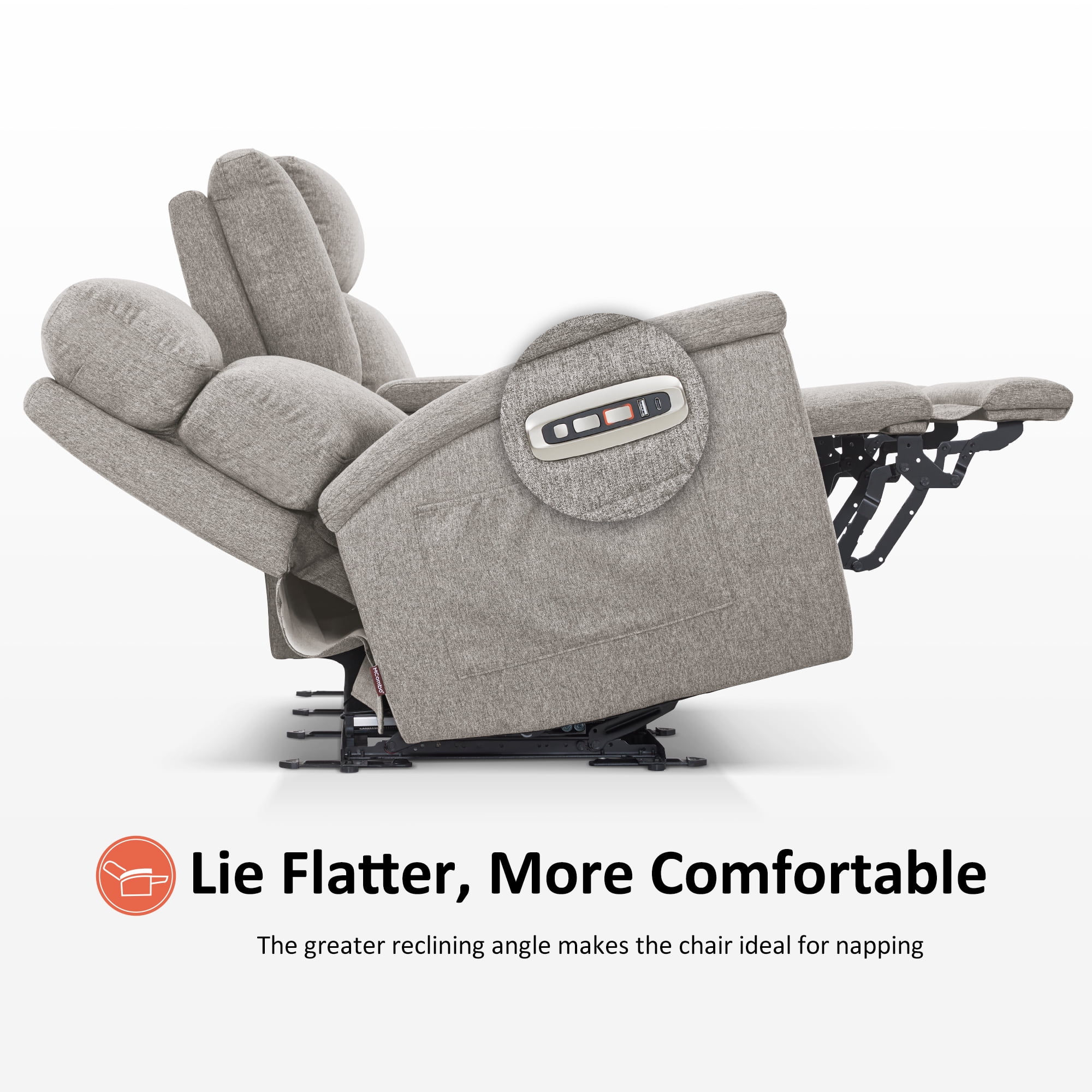 MCombo 70.8" Power Loveseat Recliner Sofa with Console, Massage and Dual Heating, Adjustable Headrest for Living Room, Fabric (Mist Grey)