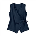 thumbnail image 4 of Cilsoka 2026 Women’s Linen Wrap Tank Top Ruched Tie Side V Neck Sleeveless Casual Vacation Blouses Loose Fit, 4 of 5