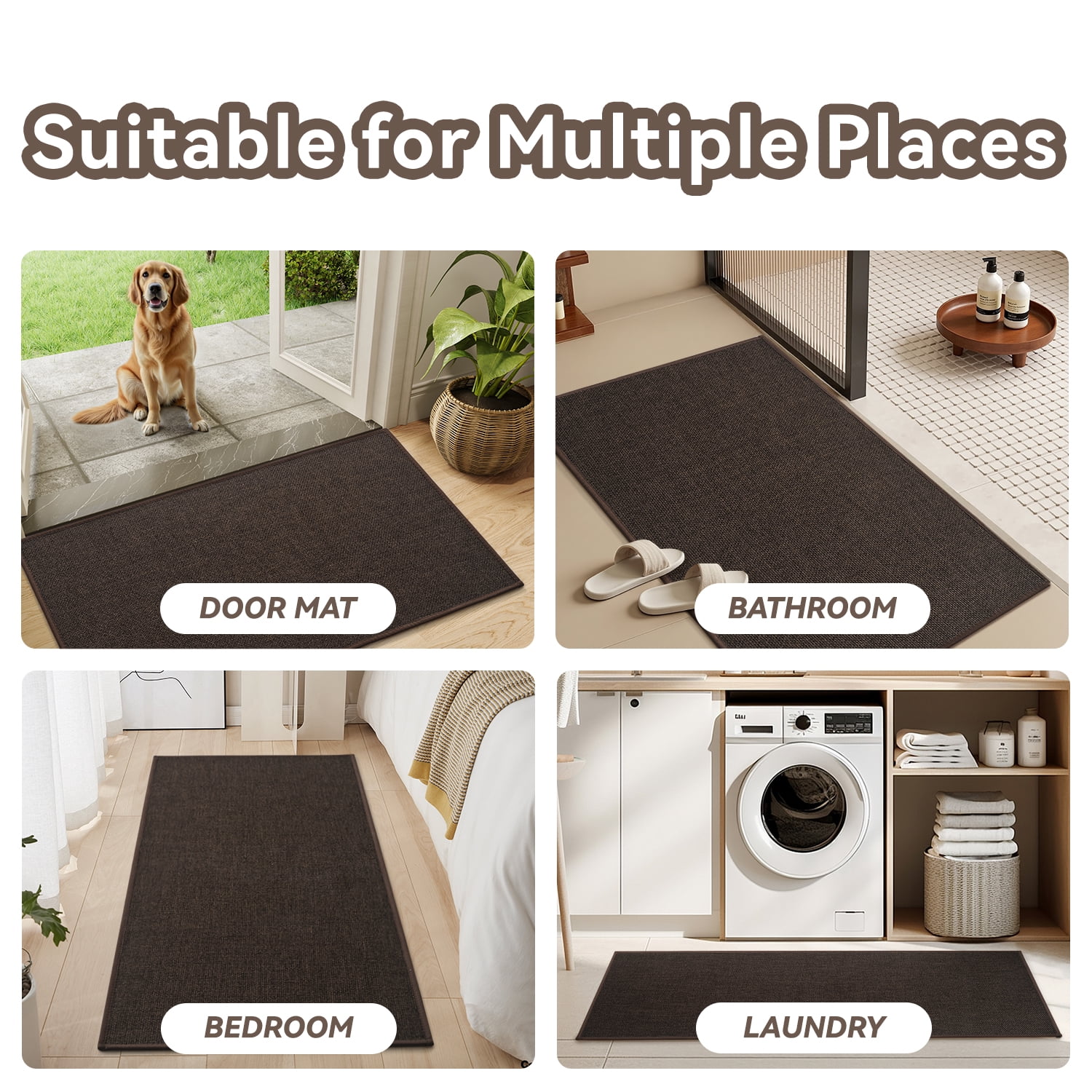 SIXHOME Washable Kitchen Rug, Absorbent Non-Slip Woven Floor Mat, 20"x48", Dark Brown, Rugs for Sink, Laundry, Hallway, Bathroom