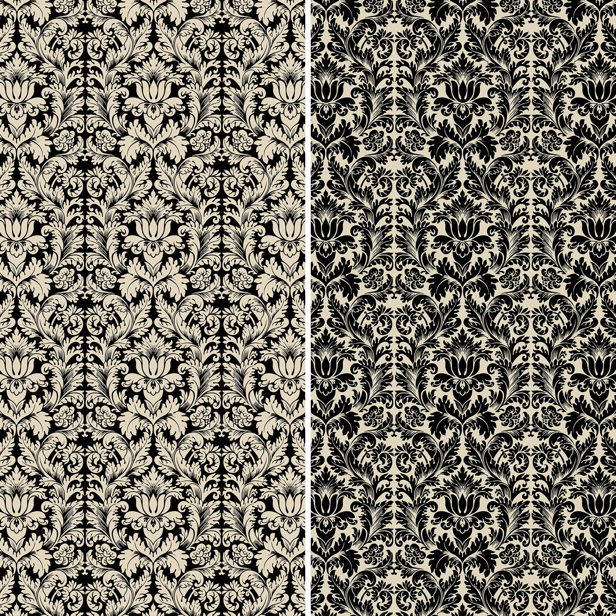 Oriental Furniture 6 ft. Tall Ebony Damask Canvas Room Divider - 3 Panel