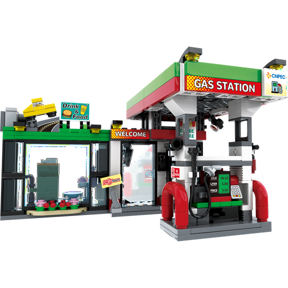 BricKunion Convenience Store w/ Petrol Station Building Block Set – 349 Pieces, Detailed Gas Station & Store Model, Realistic Petrol Station Scene for Collectors and Builders