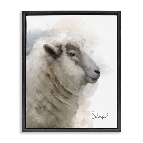 Stupell Industries Smiling Farm Sheep Animals Painting Black Floater Framed Canvas Art Print Wall Art, 17 x 21