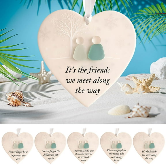 Lwlmwt Heart-shaped Sea Glass Friendship Decoration,8cm Friendship Heart Ornament,Christmas Tree Hanging Ornaments,Christmas Gift for Friends