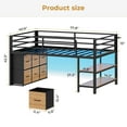 thumbnail image 4 of Amuzer Low Loft Bed with 6 Storage Drawers,LED Lights, Metal Loft Bed Twin Size with Open Storage Shelves, with 15" H Safety Guard Rail, Black, 4 of 10