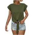thumbnail image 2 of Fartey Women's Tie Front Crop Tops Trendy Summer Cap Sleeve Crew Neck T Shirts Fashion Y2K Going Out Tee Shirt Soft Comfy Short Sleeve Twist Knot Blouses Army Green S-XL, 2 of 4