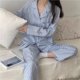 thumbnail image 2 of Pijama informal de manga larga para mujer, ropa de dormir, pantalón a cuadros, ropa de dormir con botones, conjunto de 2 piezas, traje de noche con bolsillo, 2 of 4