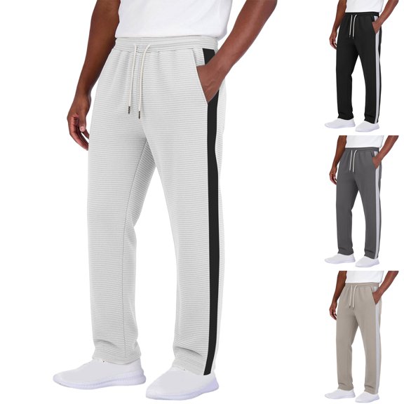 Men's Sweatpants Baggy Wide Leg Open Bottom Casual Lightweight Jacquard Textured Track Pants Workout Side Stripes Gym Joggers with Drawstring Size 3XL White