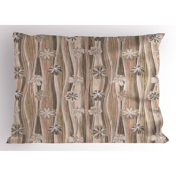 Floral Pillow Sham Flourishing Spring Flowers Wavy Stripes Vintage