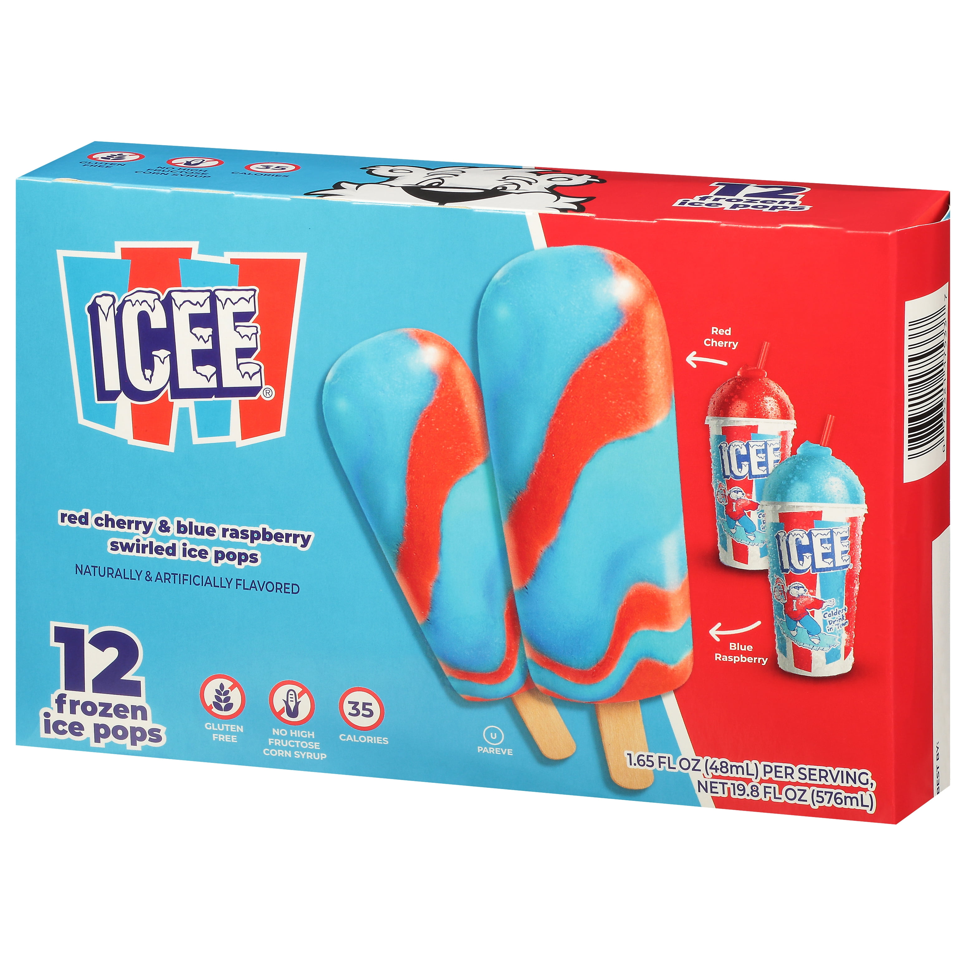 ICEE Red Cherry & Blue Raspberry Swirled Sticks, 20 oz, 12 Count