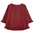 thumbnail image 5 of CAIVO Women Blouses Dressy Casual Linen Round Neck Ruffle Sleeve Loose 3/4 Sleeve O-Neck Solid Color Cozy Tops, 5 of 5