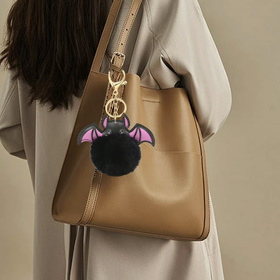 Mouliraty Halloween Bats Keychain Accessories, Car Cute Pom Fuzzy Keychain For Handbag Backpack Purse, Halloween Keychain Lucky Backpack Bag Charms, Black