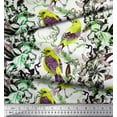 thumbnail image 3 of Soimoi Yellow Georgette Viscose Fabric Leaves,Floral & American Robin Bird Printed Fabric 1 Yard 42 Inch Wide, 3 of 3