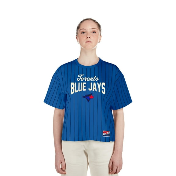 Women's-New Era Blue Toronto Blue Jays City Connect Multiplier Pinstripe Cropped T-Shirt