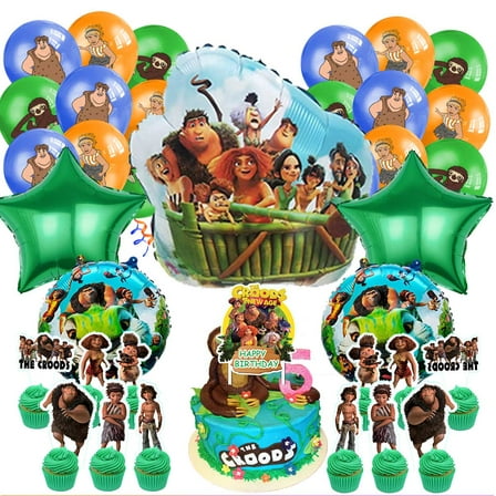 The Croods Party Supplies Balloons Cake Topper Birthday Set Decorations Kit Fans