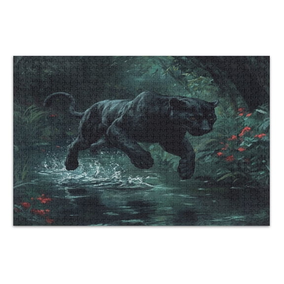WOBOGO Black Panther Leaping over Water Jigsaw Puzzle Challenge 500 Piece Jigsaw Suitable for Game Night Finished Size 20.5 x 14.9in