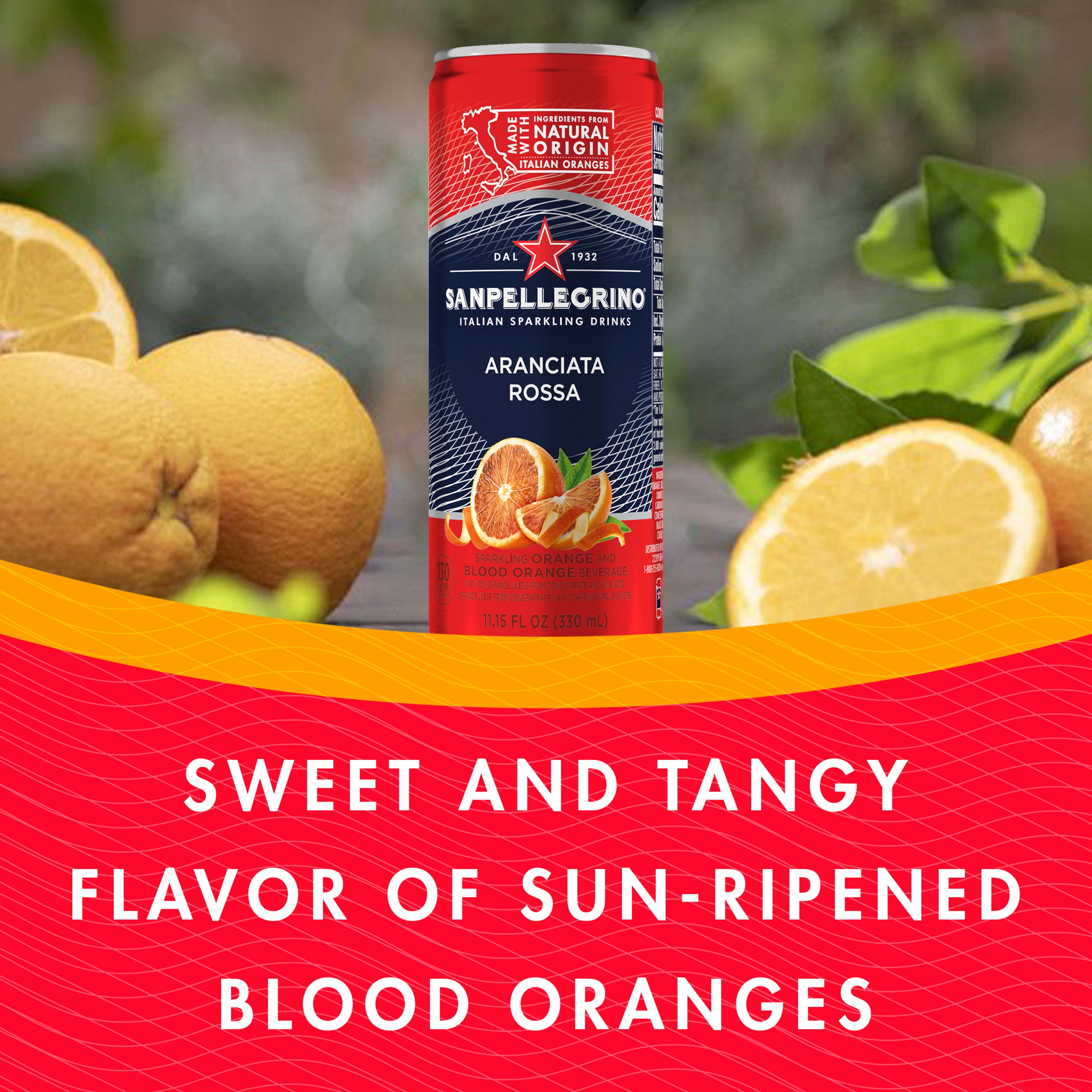 Sanpellegrino Italian Sparkling Drink Aranciata Rossa, Sparkling Orange and Blood Orange Beverage, 6 Pack of Cans 66.9 fl oz
