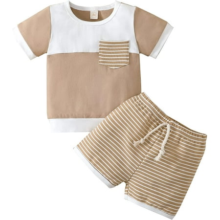 

Baby Boy Colorblock T-Shirt and Striped Shorts Set Khaki 6-12 Months