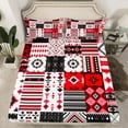 thumbnail image 2 of Southwestern Sheet Set Twin Exotic American Tribal Western Bed Sheets Patchwork Boho Aztec Bedding Set Adults Hippie Geometric Fitted Sheet Western Flat Sheet 1 Pillow Case Red Black White, 2 of 5
