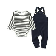 CARETOO Baby Boy Clothes 2Pcs Infant Boy Overalls Outfits Baby Striped Romper Jumpsuits Set Cotton Fabric Newborn Cute Casual Bodysuit 0-24M