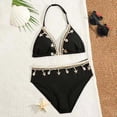 thumbnail image 5 of LPKRT Girls Halter Triangle Bikini Set Kids Two Piece Boho Solid Color Ribbed Swimsuit Outfit Lightweight Breathable Bathing Suit Black 11-12 Years, 5 of 9