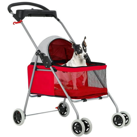 BestPet 4 Wheels Dog/Cat Pet Stroller for Medium Dogs with Mesh Windows, Removable Liner,Red