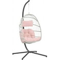 thumbnail image 4 of Egg Hanging Chair with Stand, Patio Wicker Pink Swing Chair Hammock Egg Chairs with UV Resistant Cushion for Indoor Bedroom Outdoor Garden Backyard, 4 of 10