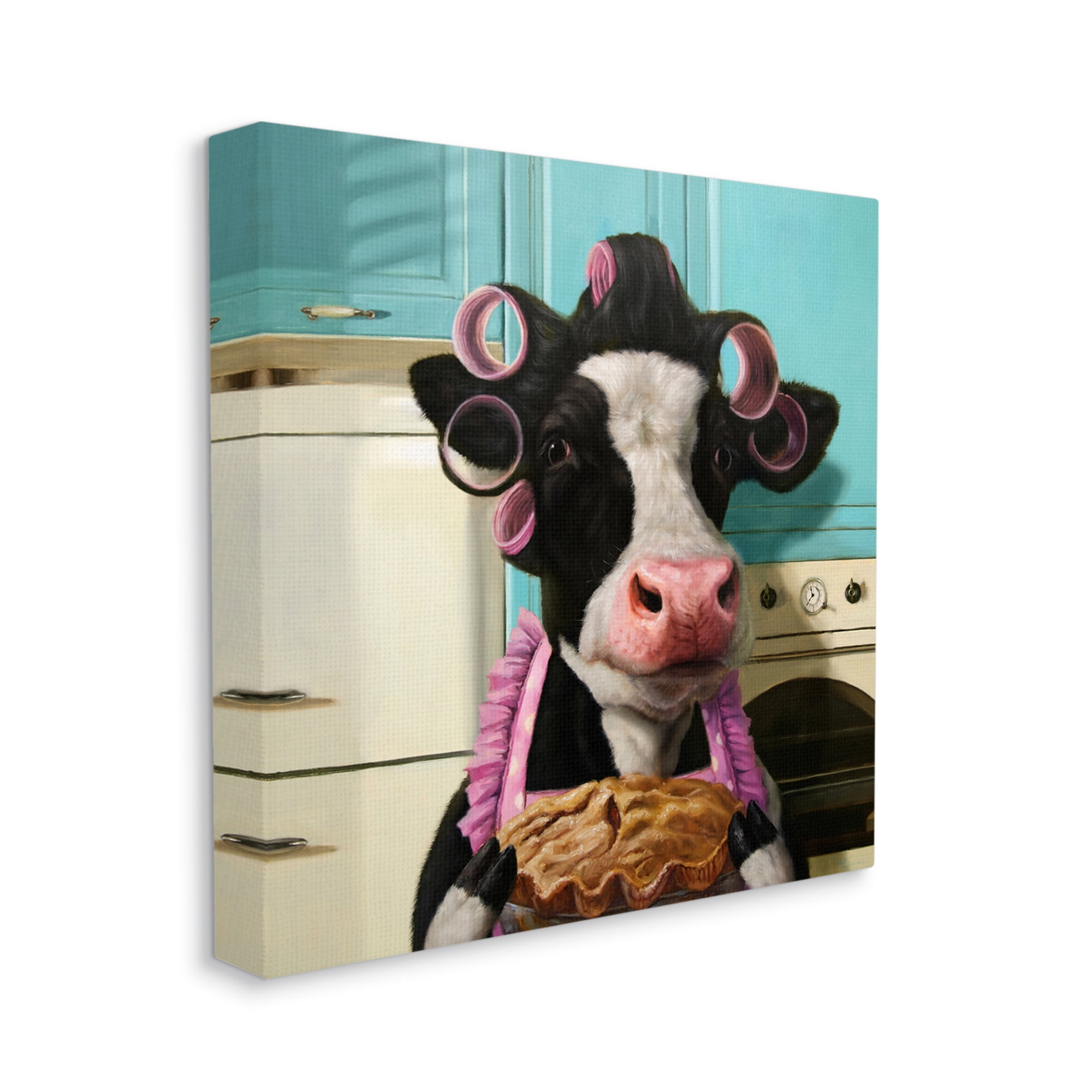 Stupell Industries Glamorous Farm Cow Baking Pie Hair Rollers Canvas Wall Art, 36 x 36, Design by Lucia Heffernan