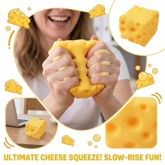 Fake Cheese Squeeze Fidget Toy Soft Durable Novelty Stress Relief Toy Help for Relax Focus Autism ADHD Sensory Squishy Toys Stress Balls Adults Kids Party Favors Easter Basket Stuffers,fluffy, hole