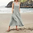 thumbnail image 4 of CHOK Robes d'Été Décontractées Femmes Coton Lin à Fleurs Robe Maxi Femme Sans Manches Débardeur Longue Fluide Robe Bohème Robes d'Été Fluides pour Adolescentes avec Poches Gris Foncé 3TG, 4 of 7