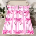 thumbnail image 2 of Homewish Ribbon Bow Tie Twin Sheet Sets,Girls Kawaii Bowknot Twin Fitted Sheet,Hotpink White Flat Sheet For Kids,Breathable Home Decor,3pcs, 2 of 7