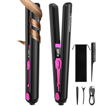 9600mAh Hair Straightener Brush ,2-in-1 Brush Straightener for Women with 6 Temp Settings, 30S Fast Heat, Anti-Scald & Auto-Shut Off,for Home & Travel
