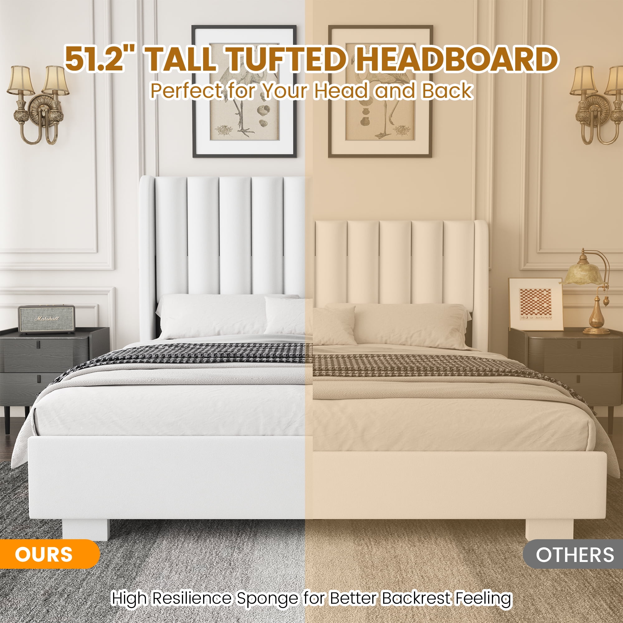 King Size Upholstered Lift Up Storage Bed Frame with 51" Tall Velvet Headboard, Wingback Platform Bed, Hydraulic Storage Base, No Box Spring Required, Noise-Free Double Low Profile Bed (King, White)