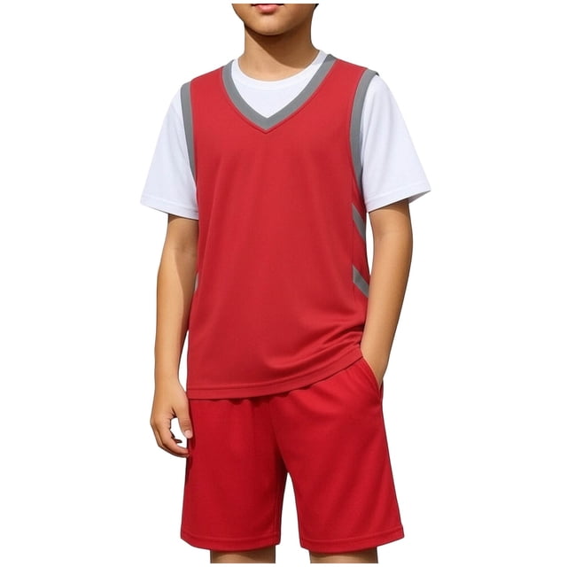 Odeerbi Niños Niñas Rápido Seco Uniforme de Baloncesto 2 En 1 Estilo Camiseta Shorts Ropa Deportiva Transpirable Conjunto Atlético Para 2-13 Años