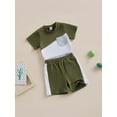 thumbnail image 3 of Faithtur Ensemble Estival 2 Pcs pour Tout-Petits Garçons, T-shirt à Manches Courtes Col Rond + Shorts à Couleurs Contrastées, 3 of 9