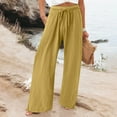 thumbnail image 4 of Women's cotton and linen leggings, high-waisted, casual, loose-fitting, straight-leg with pockets., 4 of 9