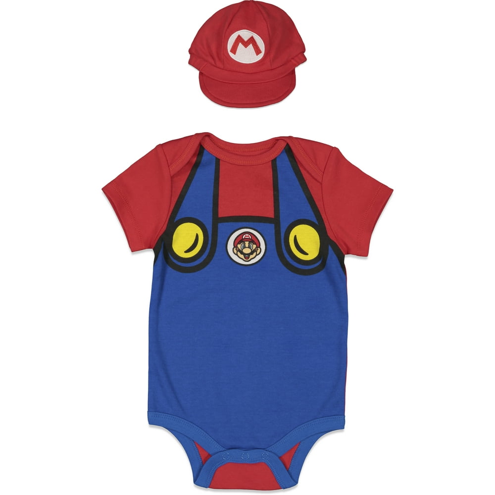Nintendo SUPER MARIO Baby Boys Costume Short Sleeve Bodysuit Hat Set Blue 12 Months Walmart