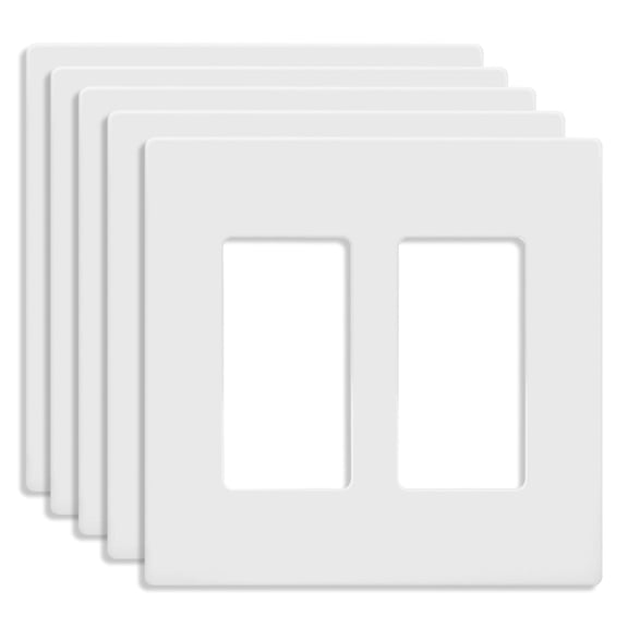 ENERLITES Screwless Decorator Wall Plates Child Safe Outlet Covers, Size 2-Gang 4.68" H x 4.73” L, Unbreakable Polycarbonate Thermoplastic, SI8832-W-5PCS, Glossy, White (5 Pack)