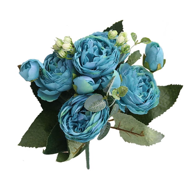 Naiovety Ramo de flores artificiales de peonía de seda rosa de 30cm, 5 cabezas grandes y 4 brotes, flores falsas baratas para decoración de boda en Flores artificiales azul Naiovety HA6434-06B