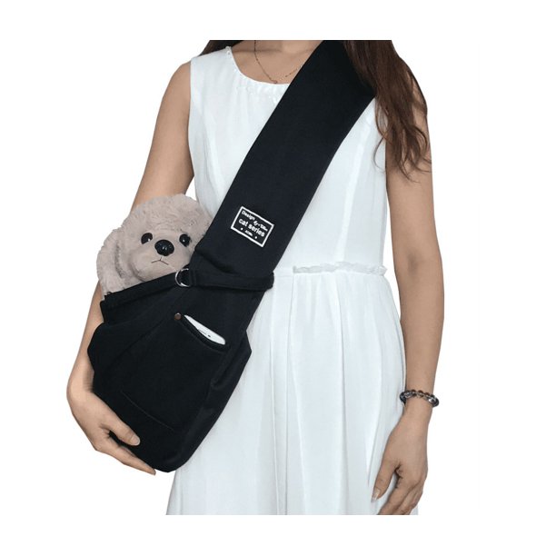 Portabebés para perros y gatos, bolsa portabebés de un solo hombro para mascotas, portabebés con bolsillo para teléfono móvil, color negro