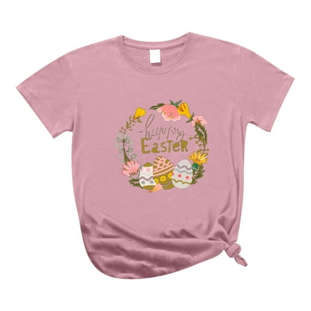 

Women s Easter Group Eggs Shirts Plus Size Short Sleeve Crewneck Happy Easter Day Easter Cute Bunny Print Tops