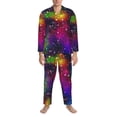 thumbnail image 3 of Fuzoiu Bright Universe Print Men's Long-Sleeved Pajama,Lounge Button Down Nightwear,Mens Notch Collar Pajama Set -Medium, 3 of 7