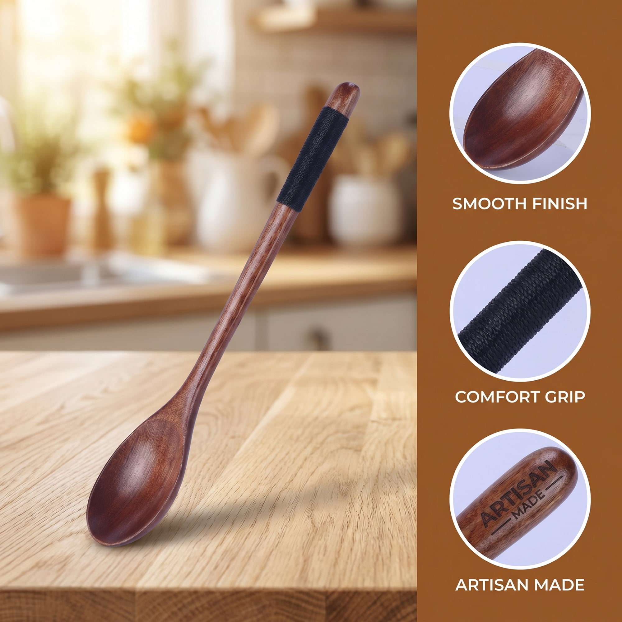 Unique Bargains Wood Non Stick Cookware Kitchen Utensils Set Black 4Pcs