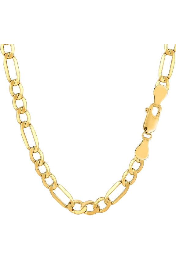 10K Yellow Gold 5.5MM Hollow Figaro Link Necklace Chains 16" - 24",Real 10K Gold, Next Level Jewelry