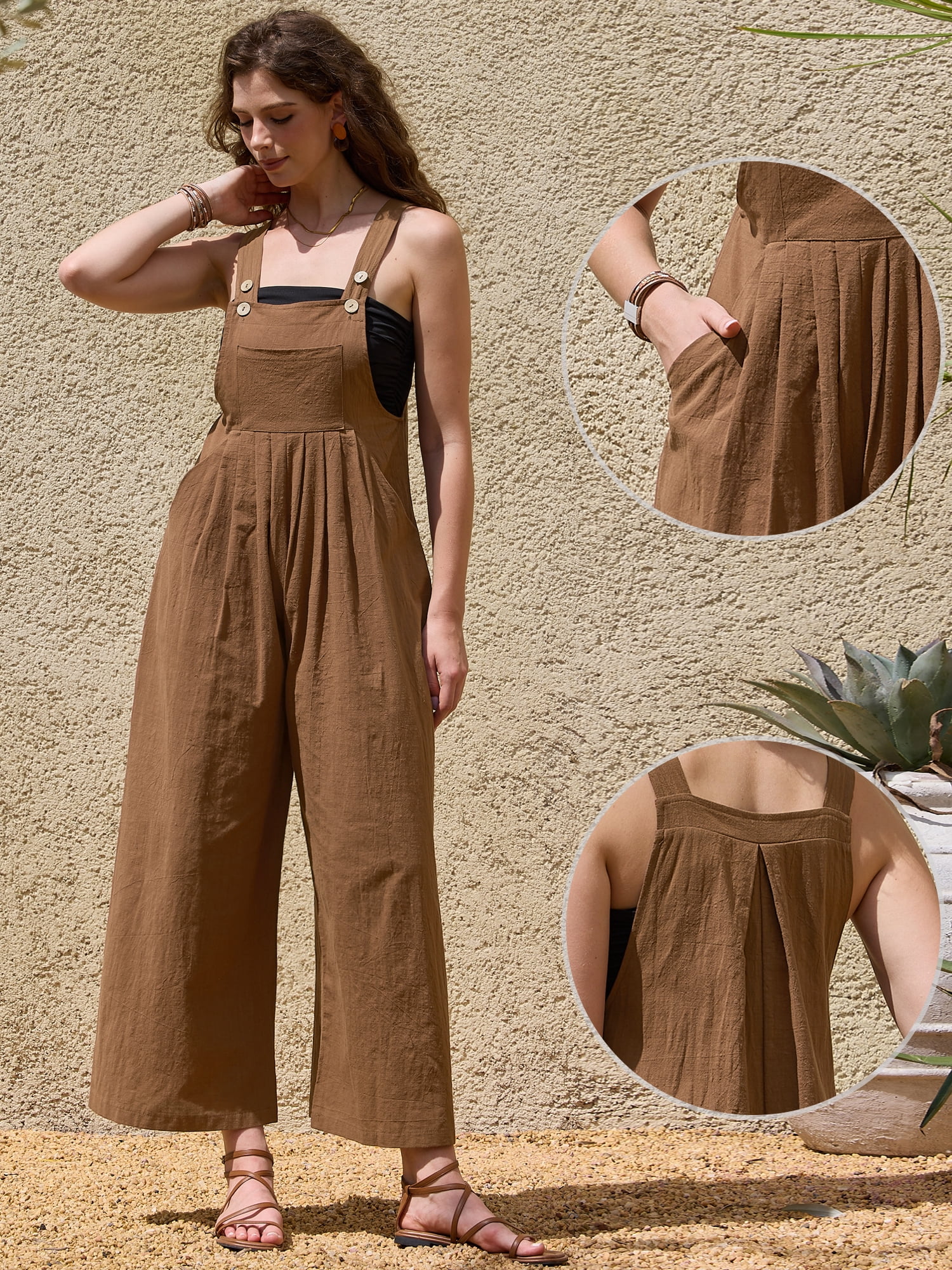 DARING DIVA Women's Rompers Jumpsuits Straps Sleeveless Overalls XS Brown