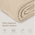 thumbnail image 4 of Comfy Cubs Muslin Blanket, Extra Large 108” x 90”, 6 Layer Cooling Cotton Softness (Sand, King), 4 of 8