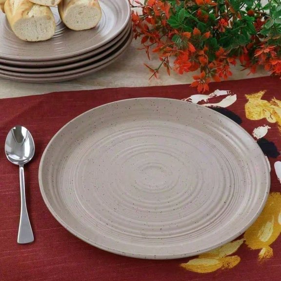 6-pieces 10 in. Round Stoneware Dinner Plate Set in Mocha This large dinner plates is suitable for serving steak, pasta, pizza, seafood and other main course or fruit.