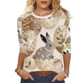 thumbnail image 5 of Staron Women's 3/4 Sleeve Shirts Casual Summer Tops Trendy Blouses Cute Easter Printed Round Neck Loose Button Up T-Shirts, Beige 3XL, 5 of 7