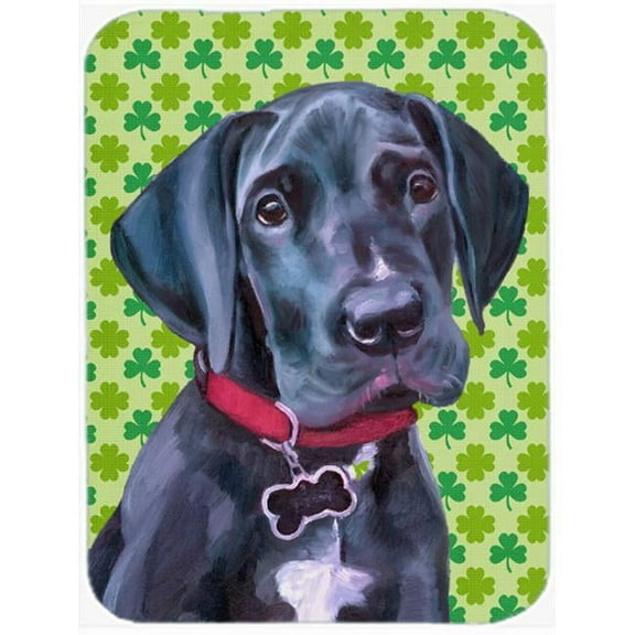 Black Great Dane Puppy St. Patricks Day Shamrock Glass Cutting Board, Large